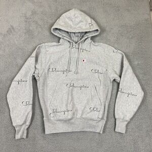 Champion Reverse Weave Sweatshirt Gray All Over Print Hoodie AOP Size S